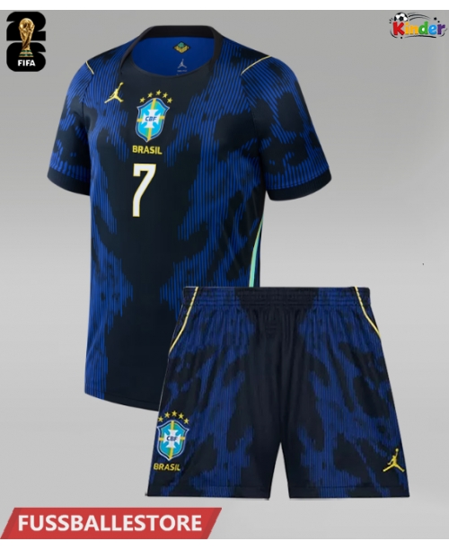 Günstige Brasilien Vinicius Junior #7 Auswärts Trikotsatzt Kinder WM 2026 Kurzarm (+ Kurze Hosen)